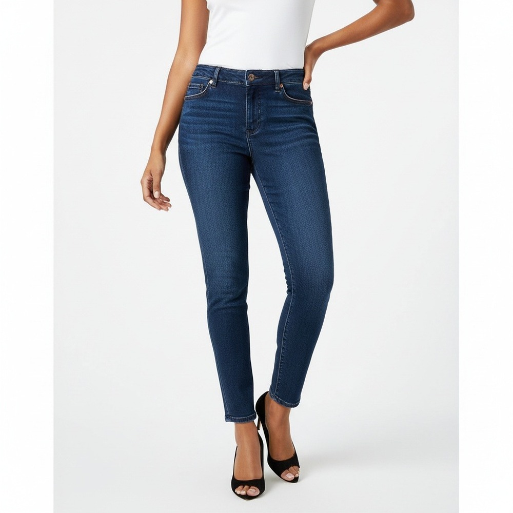 White House Black Market Womens Faux Leather Trim Crop Jeans‎ Denim Casual 8